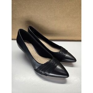 Clarks Womens 6.5 Collection Linvale Madie Classic Pumps Black Leather Shoes